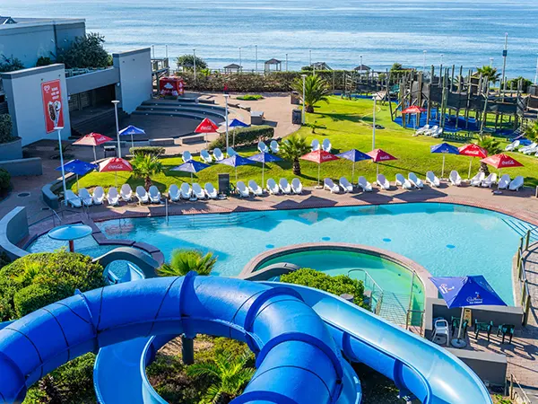 Water slides and swimming pool at the Hartenbos Waterpark